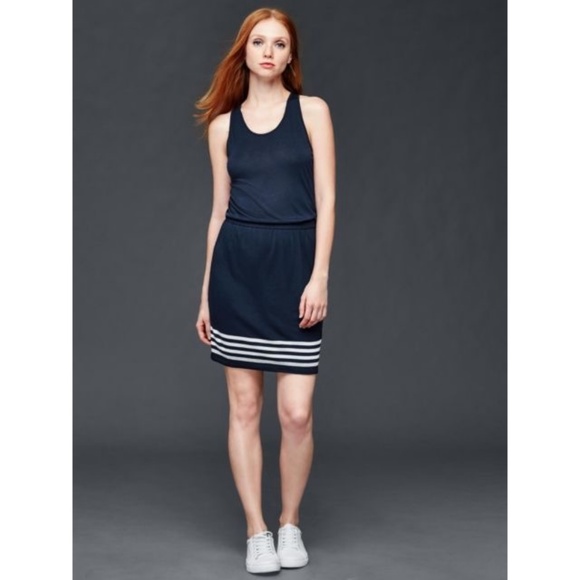 GAP Striped Knit Racerback Tank Dress Navy White - Picture 2 of 3